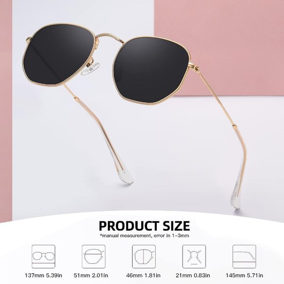 Women Polarized Hexagon Square UV400 Protection Metal Frame Sun Glasses